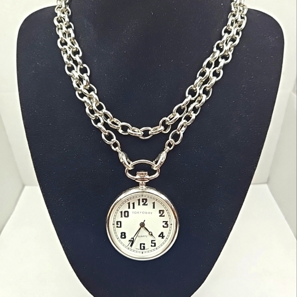 TOKYObay Other - TOKYObay Pocket Watch Silver Tone New Battery Jeans Pants Suit Chain Necklace